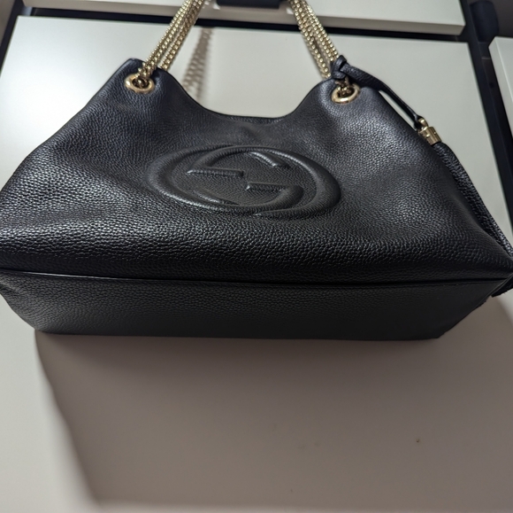 Gucci Pebbled Calfskin Medium Soho Chain Shoulder Bag Black - Picture 9 of 16